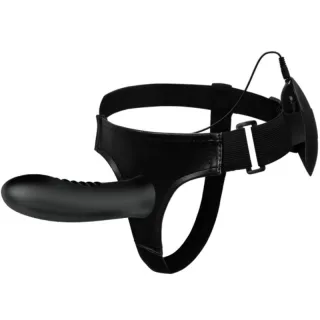 Strap-on Myron Harness-Slip mit Hohldildo und Vibration Schwarz 18,5 x 4,8 cm