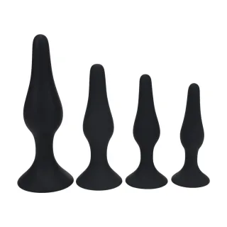 Analplug-Set Slim aus Silikon 4-teilig Schwarz S/M/L/XL