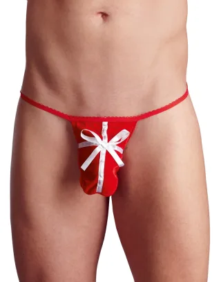 Weihnachts-String aus weichem Pannesamt im Geschenk-Look Svenjoyment Rot