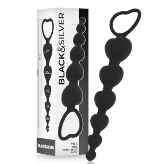 Analkette Black&Silver Mila mit Herz-Endstück aus Silikon Schwarz Ø 3,2 cm