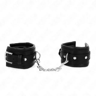 Fetisch-Toy KINK Handfesseln gepolstert mit Strassschnalle Schwarz 32 cm