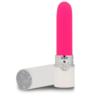 Lippenstift-Vibrator Cleo aus Silikon Pink mit weißem Etui 10,2 x Ø 2,5 cm