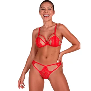 BH-Set Passion Woman Anuvera mit Cage-Bändern Rot S/M