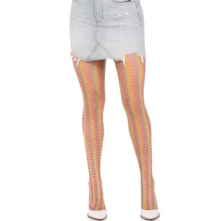 Strumpfhose aus Häkelnetz mit Regenbogenstreifen Bunt