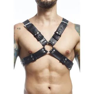 Harness für den Oberkörper aus Leder mit Kreuz und O-Ring Schwarz Einheitsgröße