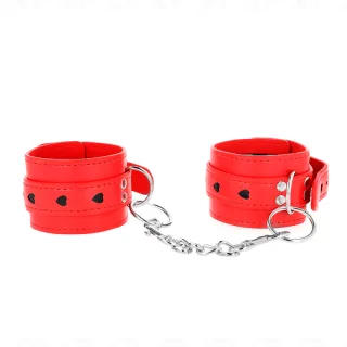 Fetisch-Toy KINK Handfesseln in Rot mit ausgestanzten Herzen Rot 28 cm