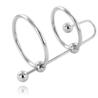 Penisring doppelt aus Stahl mit Harnröhren-Stopper