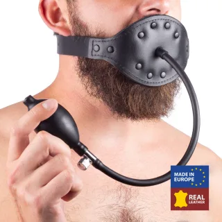 Lederknebel mit aufblasbarem Ball Schwarz