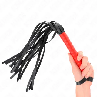 Fetisch-Toy KINK Peitsche als Flogger mit rotem Griff Schwarz 50 cm