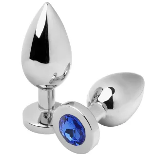 Analplug aus Stahl mit Kristall in Blau 5,71 x 2,5 cm