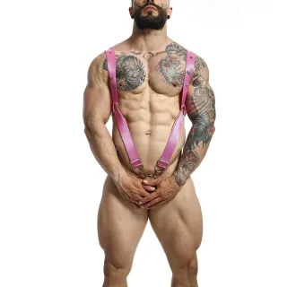 Harness mit geradem Rücken und Penisring Pink Einheitsgröße