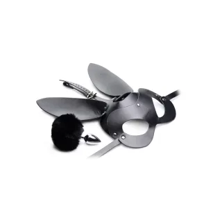 Analplug-Set Bunny Tail mit Maske Schwarz