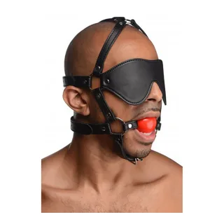 Kopfgeschirr mit Augenbinde und Ballknebel Schwarz