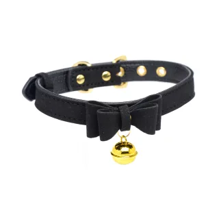 Halsband Goldene Kitty mit Glöckchen Schwarz 3,1 x Ø 11 cm