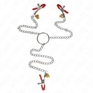 Nippelklemmen Dreier-Satz mit Glöckchen Rot 30 cm