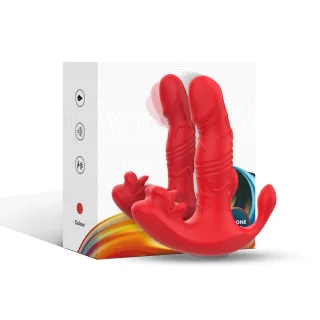 Slip-Vibrator Panty C-Form mit Anal- und G-Punkt-Stimulator Rot 15,5 x 14 cm