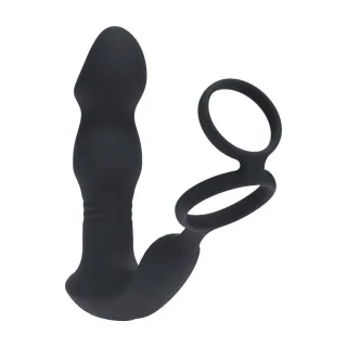 Prostata-Vibrator mit Stoßfunktion, Komm-her-Bewegung und Penisring Schwarz