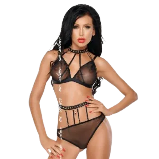 Dessous-Set Dotty aus Netz mit Nieten Schwarz Größe S-M