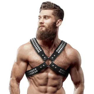 Harness mit gekreuzter Brust und Nieten Schwarz