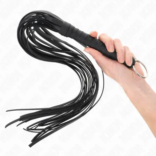 Fetisch-Toy KINK Peitsche als langer Flogger mit Ring Schwarz 65 cm