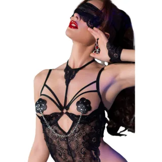 Nippelpasties in Blütenform mit Strasssteinen und Kette Schwarz