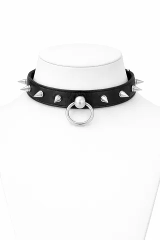 Leder BDSM Halsband mit O-Ring, schwarz, mit Stachelnieten, passend f?r Halsumfang 390 bis 510 mm