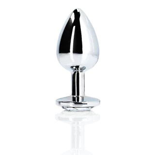 Analplug Edelstein rund mittel Silber/Diamant 7,1 x Ø 3,4 cm