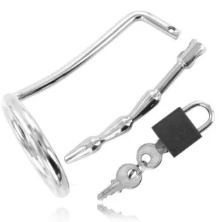 Keuschheitsset aus Metall mit Penisplug und Vorhängeschloss