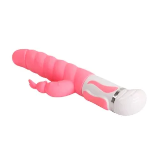 Rabbit-Vibrator Steven mit Rollperlen und Stoßfunktion Rosa 27 cm