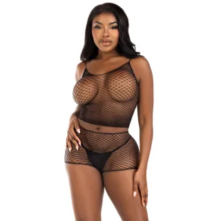Dessous-Set Zweiteilig aus Netz mit Top und Shorts Schwarz