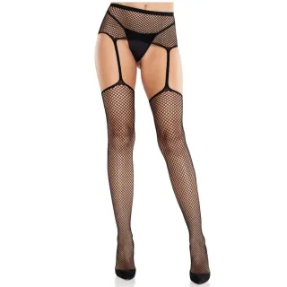 Strapsstrumpfhose aus Rautennetz mit hohem Bund Schwarz