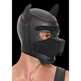 Maske Ouch Puppy Play aus Neopren Schwarz 31 cm
