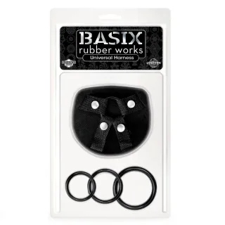 Strap-on-Geschirr Basix Rubber Works Universal mit drei O-Ringen Schwarz