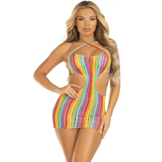 Kleid Minikleid mit Regenbogenstreifen und Kreuzträgern