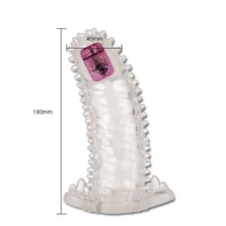 Penishülle Brave Man II mit Noppen und Vibration Transparent 14 x 4,2 cm
