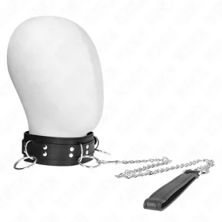 Fetisch-Toy KINK Halsband mit drei Ringen und Kettenleine Schwarz 53 x 5 cm