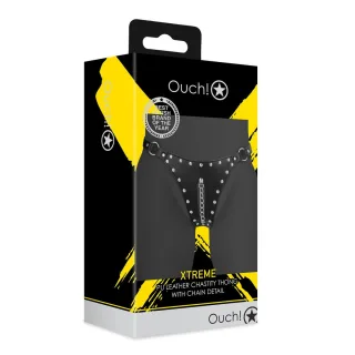 Keuschheitsstring aus PU-Leder mit Kette Schwarz