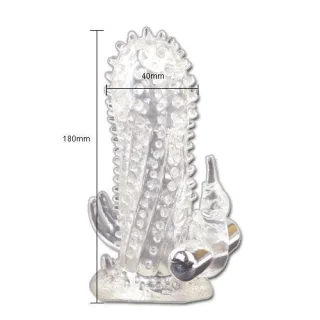 Penishülle Brave Man Rabbit mit Noppen und Vibration Transparent 18 x 4 cm