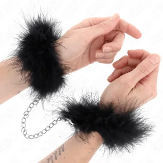 Fetisch-Toy KINK Handfesseln aus Marabufedern mit Kette Schwarz