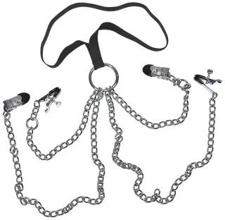Nippel- und Intimklemmen mit Metallkette Fetish Collection Silber