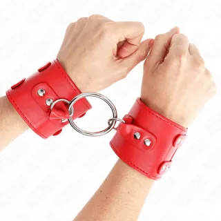 Fetisch-Toy KINK Handfesseln mit großem O-Ring Rot 22 cm