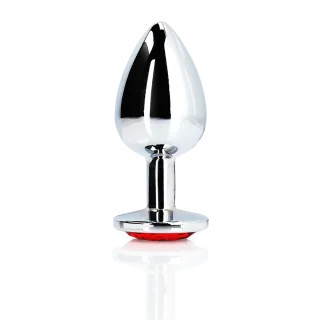 Analplug Edelstein rund klein Silber/Rubinrot 6,2 x Ø 2,7 cm