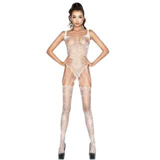 Bodystocking Passion Woman mit Blütenspitze Weiß Einheitsgröße