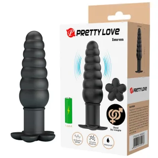 Analplug Imron mit Rillenprofil und Blütenfuß Schwarz