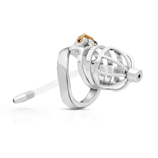 Keuschheitsk?fig aus Edelstahl mit flexiblem Penis-Plug 40 mm