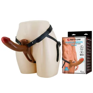 Strap-on Bradden mit Vibration und Harness Karamell 18 x 4 cm