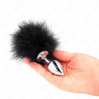 Analplug Edelstahl mit Federquaste Schwarz 7 cm