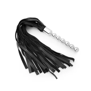 Verf?hrerische BDSM Striemenpeitsche aus Leder, mit Kugelgriff aus Edelstahl, abschraubbar
