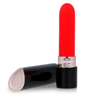 Lippenstift-Vibrator Shia aus Silikon Rot mit schwarzem Etui 10,2 x Ø 2,5 cm