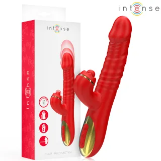 Rabbit-Vibrator Intense Thalia mit Stoßfunktion und Leckzunge Rot